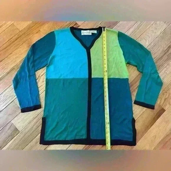 Diane Von Furstenberg Silk Assets Vneck Colorblock Sweater Womens Sz M 100% Silk - Picture 12 of 13